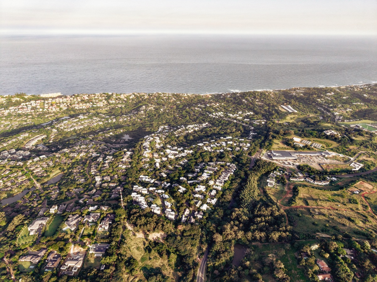 Aerial view of coastal residential estate
